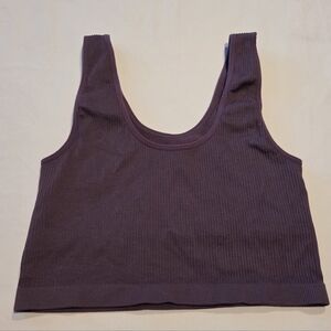Ribbed Scoop Neck Crop Tank - Deep Plum